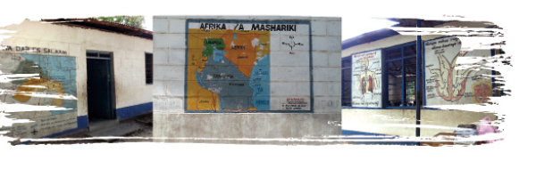 ▲ 탄자니아 초등학교 벽면에는 아프리카 지도와 인체 그림 등 다양한 학습용 벽화가 그려져 있어요.그런데 분주A 초등학교에는 그런 벽화조차 없어 공부하는 학생들이 벽화를 기다리고 있습니다.