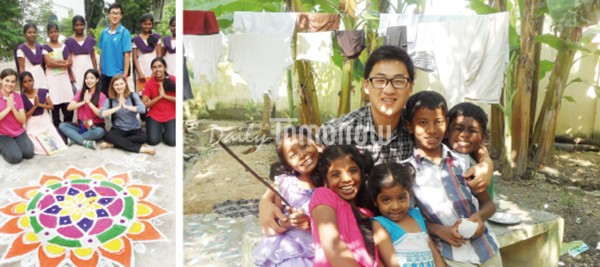 ▲ 왼쪽: YMCA가 운영하는 장애고아 교육시설에서 문화공연을 한 뒤 IYF를 홍보했다. 오른쪽: 첸나이 시골마을에서 만난 아이들과 함께