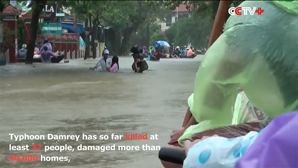 제 23호 태풍 ‘담레이’가 베트남을 강타해 11월 10일 현재까지 82명이 사망하고 26명이 실종되었으며, 120,500여채의 가옥이 피해를 입는 등 심각한 인명 및 재산 피해가 발생한 것으로 파악되고 있다. (사진 11월 5일자 cctv보도화면)