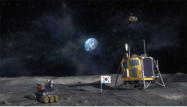 한국의 달탐사 착륙선과 달탐사 로봇이 달에 착륙한 상상도(이미지 한국항공우주연구원)