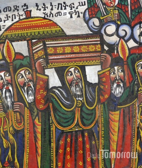 시바 여왕의 아들이자 에티오피아의 시조로알려진 메넬리크 1세가 예루살렘에서 언약궤를 가지고 귀국하는 모습.