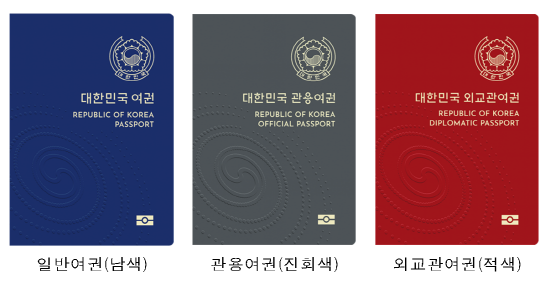 우리나라 전자여권의 새 디자인이 확정됐다. 왼쪽에서부터 일반여권, 관용여권, 외교관여권. 사진=외교부