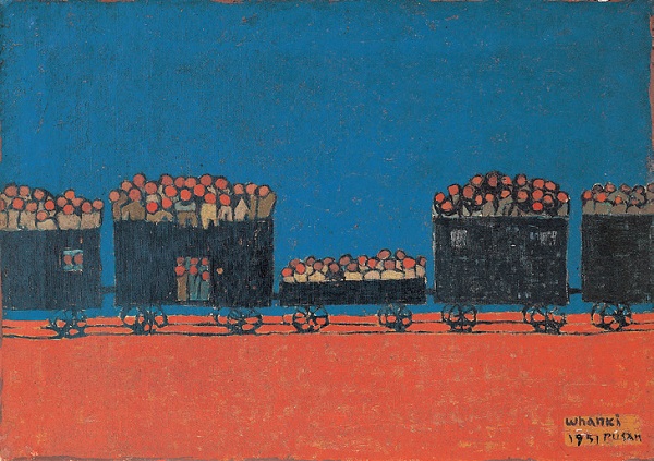 김환기, 피난열차, 1951, 캔버스에 유채, 37x53cm ⓒWhanki Founadation∙Whanki Museum
