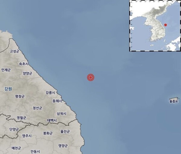 15일 지진이 발생한 동해시 북동쪽 해역(출처=기상청)