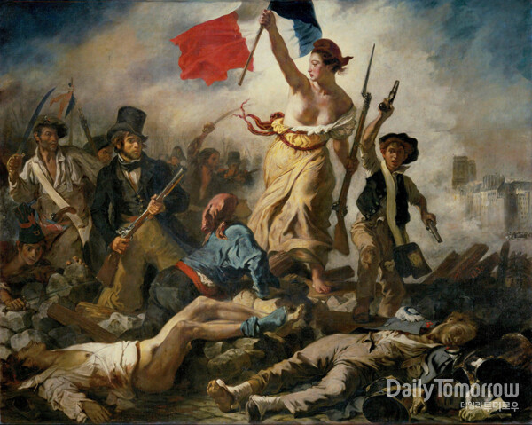 외젠 들라크루아, ‘민중을 이끄는 자유의 여신’, 1830년, 캔버스에 유채, 260×325㎝, 파리 루브르박물관 소장. (사진 위키아트)