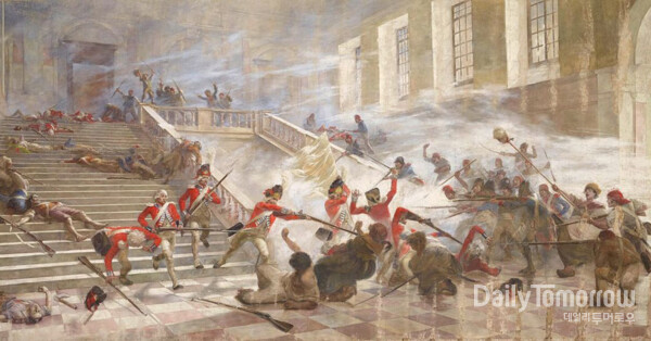 1792년 8월 10일 프랑스 대혁명 시, 시민군에 맞서 끝까지 싸운 스위스 용병들. 오토 로치와 루드비히 방이 1889년 경 함께 그렸다.