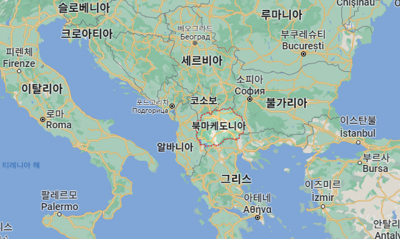 북마케도니아의 위치. 대한민국과는 2019년에 공식 수교했다.사진 구글지도 캡처
