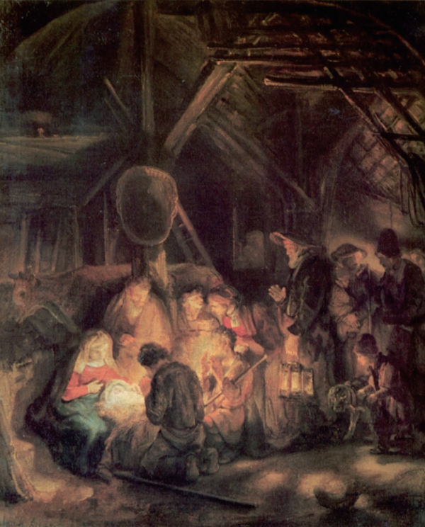 렘브란트, ‘경배하는 목자들’, 1646년, 오일에 캔버 스, 65.5×55㎝, 런던 국립 미술관소장. 사진 위키아트