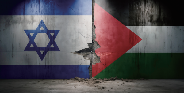 같은 벽에 나란히 그려진 팔레스타인과 이스라엘 국기(파란색). 하마스가 주축이 된 가자지구와 이스라엘 사이에 심각한 갈등이 계속되고 있다. 사진 프리픽
