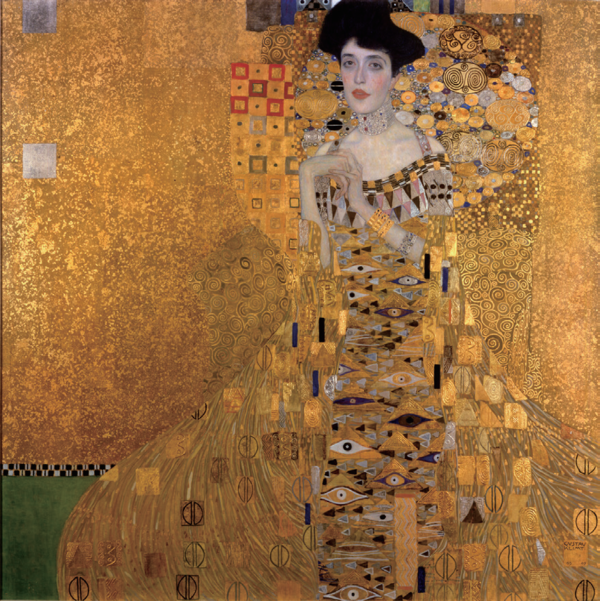 아델레 블로흐-바우어의 초 상 1’, 1907, 캔버스에 오일 과 금박, 140x140cm, 뉴욕 노이에갤러리 소장. 사진 위 키피디아