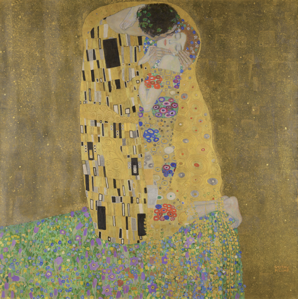 ‘키스’, 1907~1908, 캔버스에 오일과 금, 180x180cm, 빈 벨베데레미술관 소장. 사진 위키피디아
